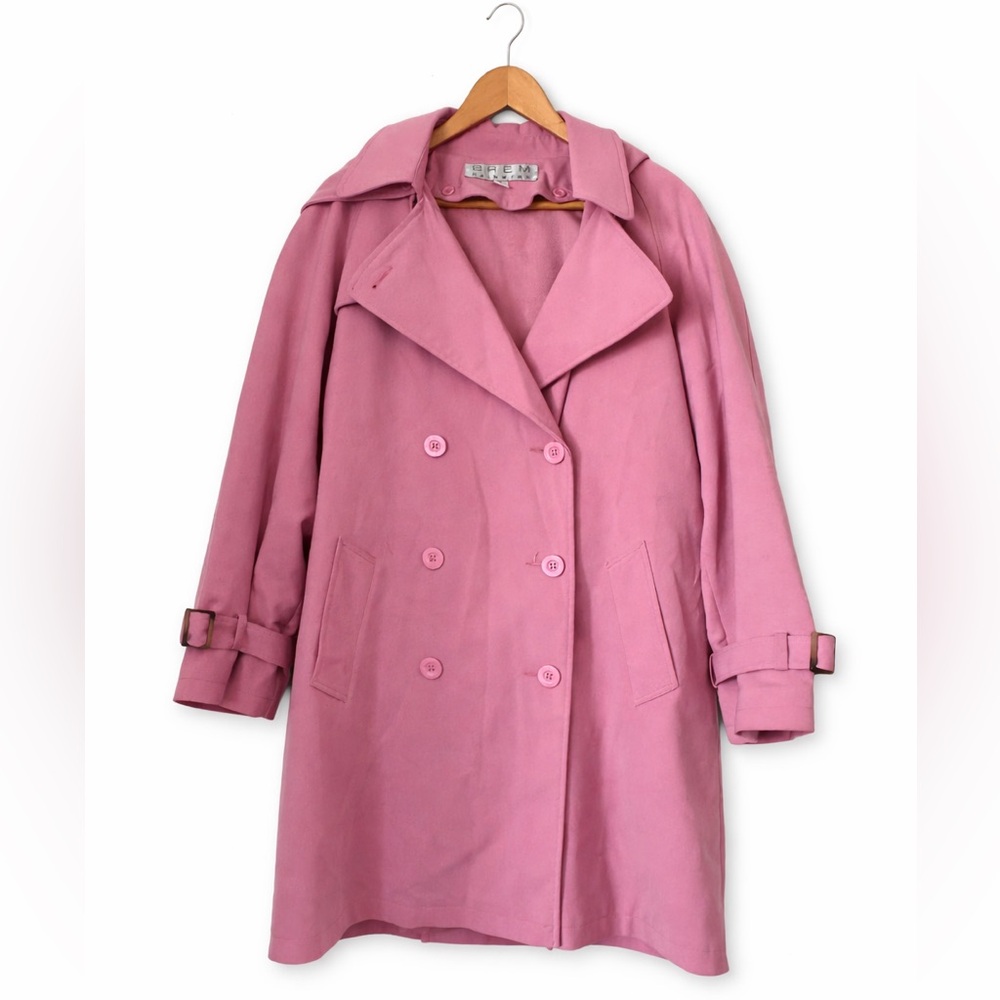 BREM Rainwear Pink Hooded Trench Coat Belted Size 10 Made in Ukraine